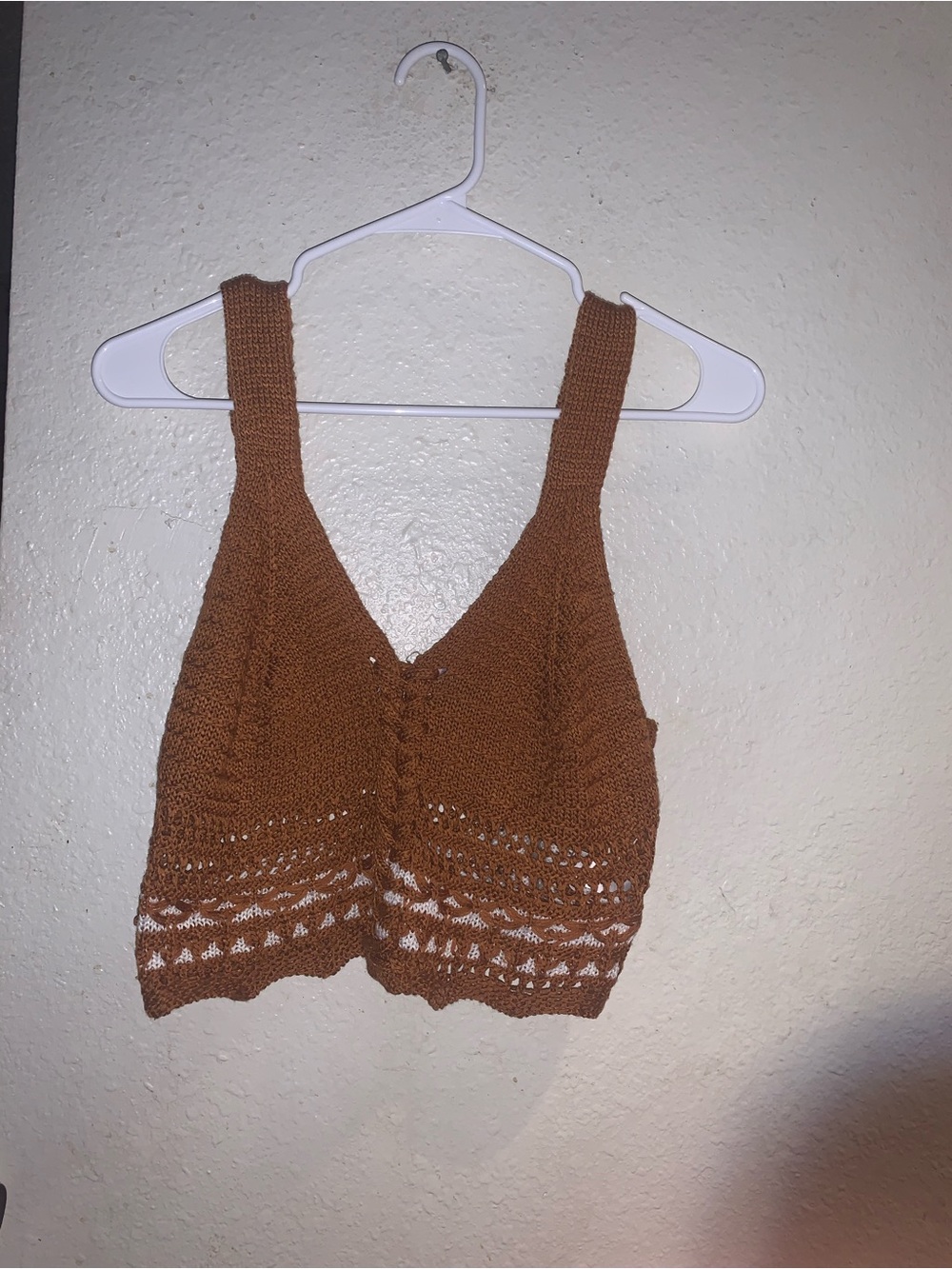 Hand-Knit V-Neck Crochet Camisole in Brown